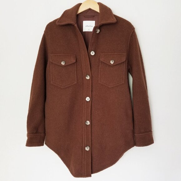 Aritzia Wilfred Free 100% Merino Wool The Ganna Shirt Jacket Shacket XXS Brown - Picture 2 of 16